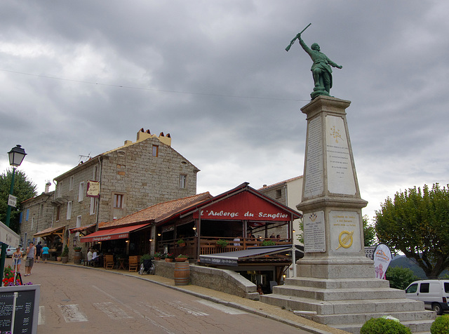 Restaurant and war memorial, Zonza