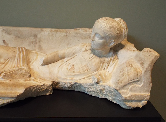 Detail of a Grave Monument of a Girl in the Getty Villa ,June 2016