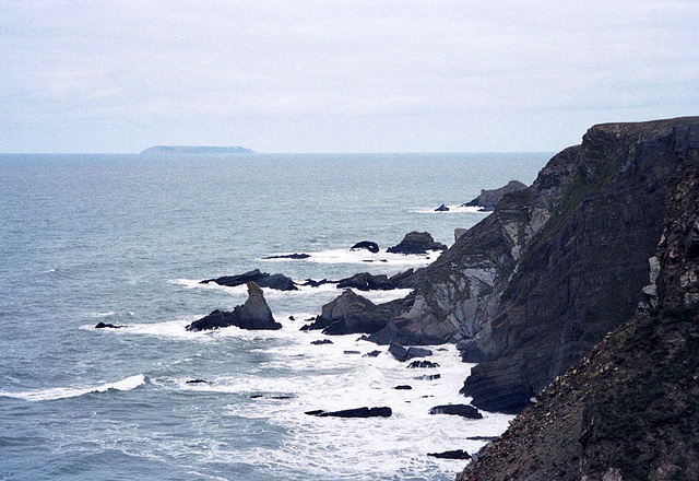 View from Hartland Quay towards the Island of Lundy (Scan from Aug 1992)