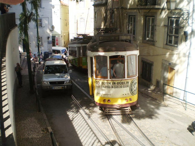 Traffic jam in historic Lisbon.