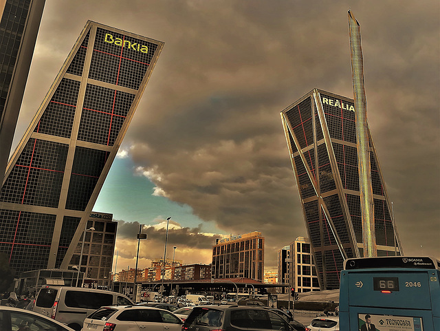 Plaza de Castilla, Madrid, Torres Kio and the Hypodermic Needle.