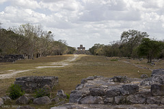 Sacbe and temple in the archaeological site Dzibilchaltun/Mexico