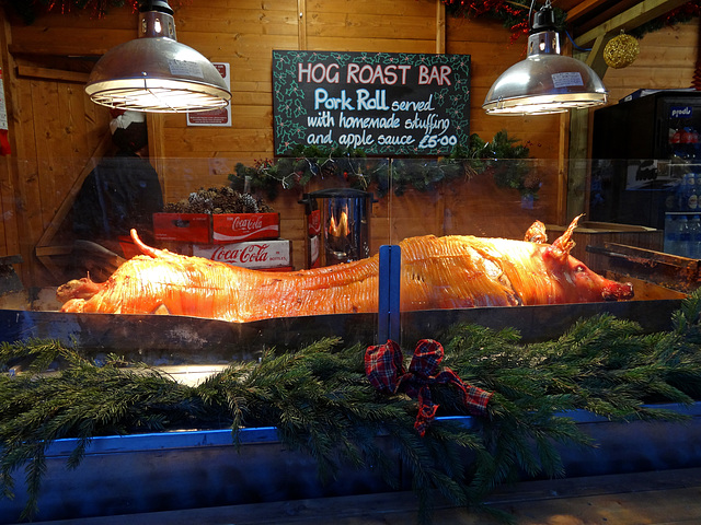 Hog roast at the Christmas market Chester.