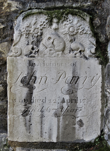 st nicholas church, rochester, kent (4)mid c18 tombstone of john parry with flowers and skulls