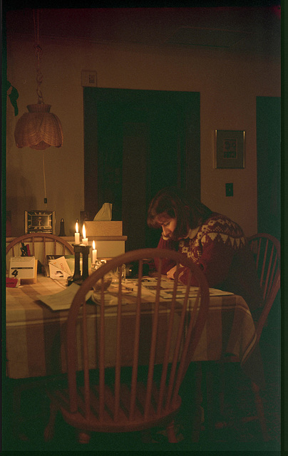 Reading by candlelight in February 1990