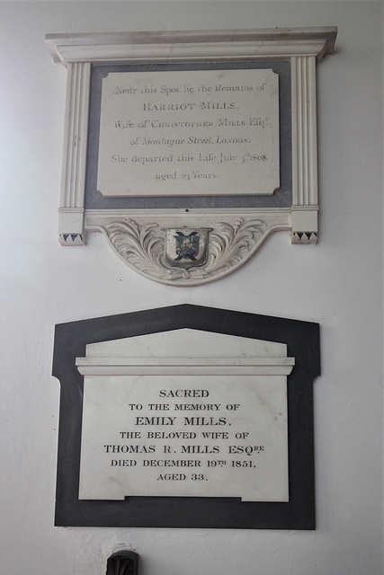 Memorials to Harriot and Emily Mills, Great Saxham Church, Suffolk