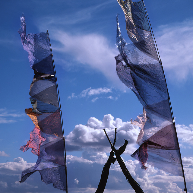 Prayer flags and wooden bird, Whitby, 2006