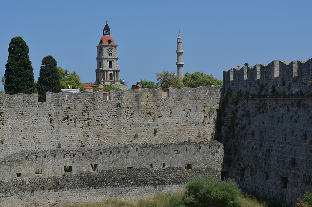 The Fortress of Rhodes, The West Wall, St. George Bastion and Clock Tower