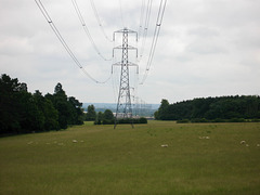 Looking eastward along the pylons to Drakelow with Smith Hills to the right