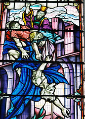 detail-of-mid-twentieth-century Stained Glass Window, St James and  St John, Longton, Stoke on Trent, Staffordshire