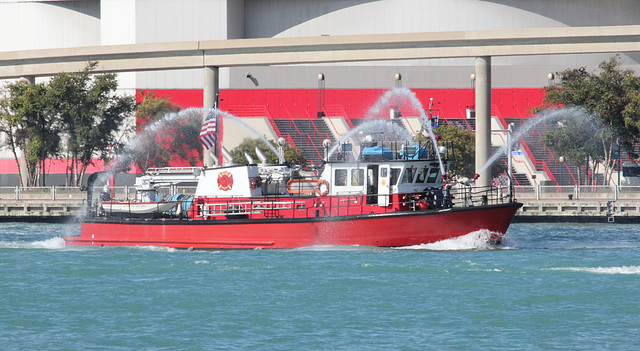 Fireboat Curtis Randolph, arriving with welcome spray
