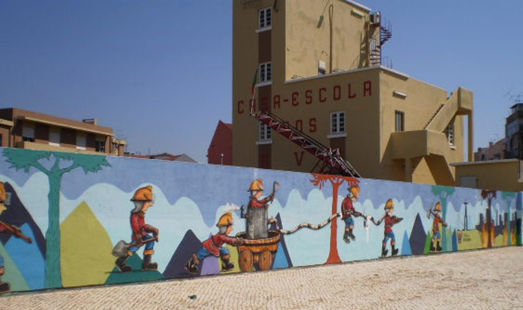 Mural on wall of Fire Brigade Headquarters.