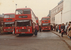 Bury St. Edmunds bus station ECOC VR206 and VR240 plus Cambus 720 (ex ECOC VR210) - March 1985