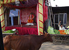 Ganesha shrine, cow, veg barrow man and monkey
