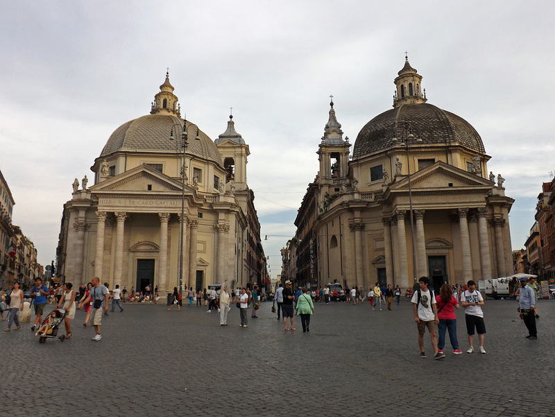 Twin Churches in Piazza del Popolo in Rome, June 2014