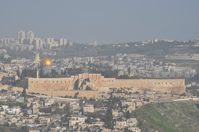 Jerusalem Temple and Dome of the Rock Mosque from Jabal Mukabbiri Overview Point