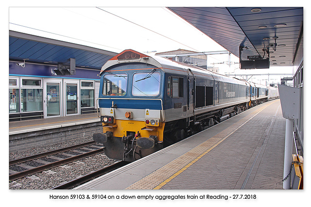 Hanson 59103 & 59104 on a down empty aggregates train at Reading - 27 7 2018