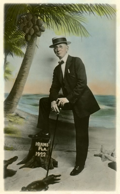 Man with Alligators and Coconut Tree, Miami, Florida, 1922