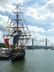 l'hermione vue à l'Armada 2019 à Rouen. La réplique de ce navire de guerre (1779-1793) a été construite à Rochefort de 1997 à 2014