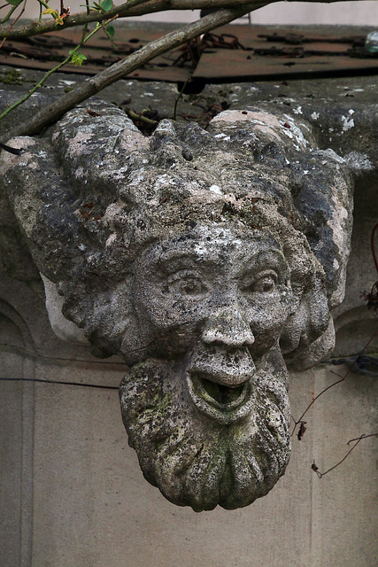 Ancienne gargouille de la cathédrale d'Orléans , adossée à un puits sur la place Saint-Pierre Empont