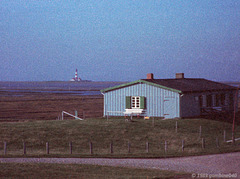 Hafen-Baracke Tümlauer Koog mit Leuchtturm Westerheversand 1983