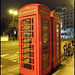 old phone boxes at night