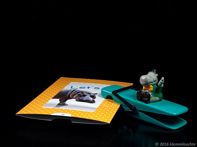 Zettelklammer mit Zirkus-Hippo, Kunststoff, 2016