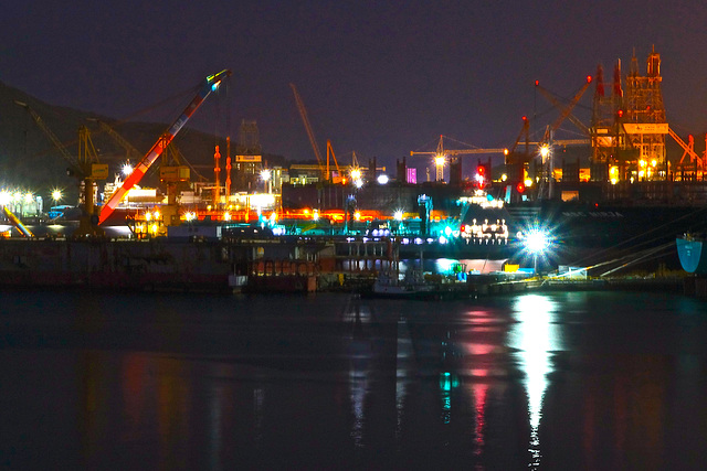 View of DSME shipyard at night