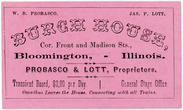 W. B. Probasco and James P. Lott, Burch House, Bloomington, Illinois, ca. 1869