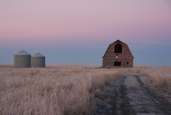 barn and granaries at dawn