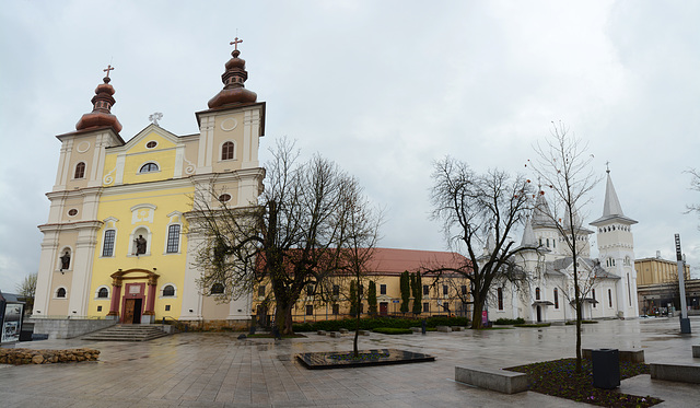 Romania, Baia Mare, Holy Trinity Catholic Church and Orthodox Church St.Stefan