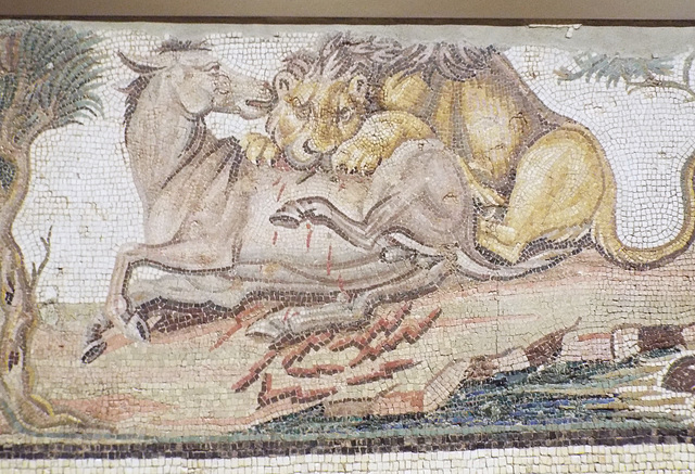 Detail of the Lion Attacking an Onager Mosaic in the Getty Villa, June 2016