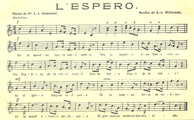 Himno L'Espero - alia melodio - muziknotoj