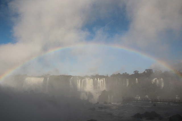 A rainbow over the Iguassu Falls