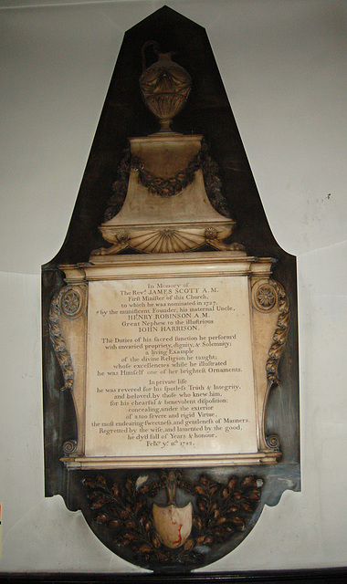 Memorial to the Reverend James Scott, Holy Trinity Church, Boar Lane Lane, Leeds