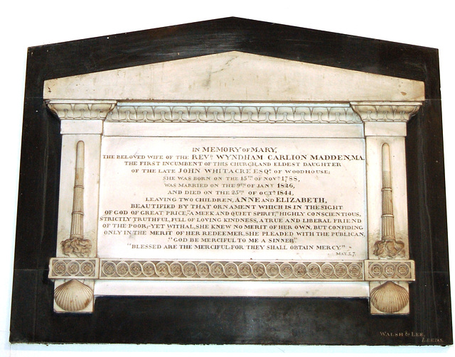 Monument by Walsh & Lee to Mary Madden Nee Whitacre, Christ Church, Woodhouse Hill, Huddersfield, West Yorkshire