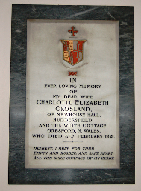 Monument To Charlotte Crosland, Christ Church, Woodhouse Hill, Huddersfield, West Yorkshire