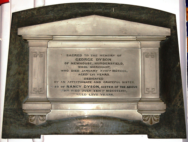 Monument to George and Nancy Dyson, Christ Church, Woodhouse Hill, Huddersfield, West Yorkshire