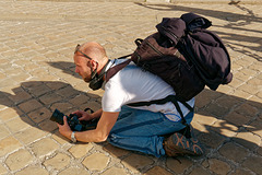 Photographe-tortue cherchant le meilleur angle
