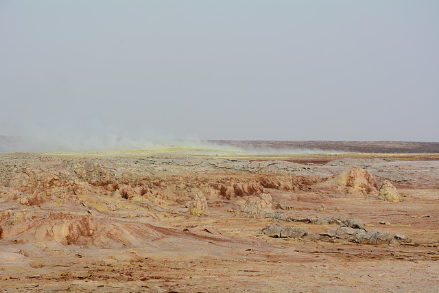 Ethiopia, Danakil Depression, On the Way to the Active Core of the Crater of Dallol Volcano with Sulfur Gas Outlets