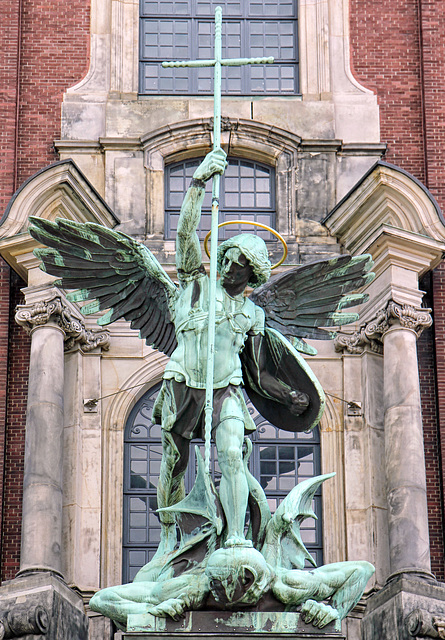 Archangel Michael  Defeats Satan with a Cross-shaped Lance