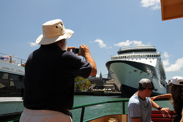 Bob Photographing Cruise Ship While Wearing His Tilley Hat