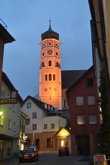 Bludenz, Pfarrkirche St. Laurentius at Night