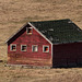 Little red barn with green roof