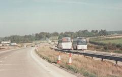 Chenery and Premier Travel  coaches passing on Chalk Hill (A11) - 8 Oct 1995