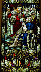 Stained glass panel in window on north side of the chancel of Saint James Church, Riddings, Derbyshire