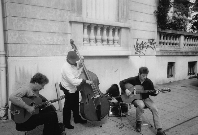 Three members of the Minor Swing Quartet, Paris, France