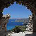 Rhodes, The Monolithos Castle, Looking through the Ruins of St.Panteleimon Church to the Armenistis Сape