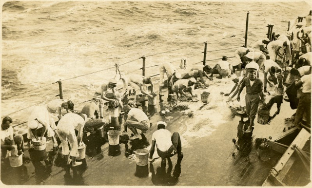 Sailors Scrubbing Their Clothes on Board the USS Wyoming