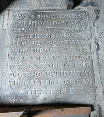 Memorial to Richard Marris, D1663 Steward to the Earl of Strafford, Old Holy Trinity Church, Wentworth, South Yorkshire